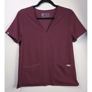 FIGS Technical Collection Burgundy Scrub Top Women's Small V-Neck Medical Unifor